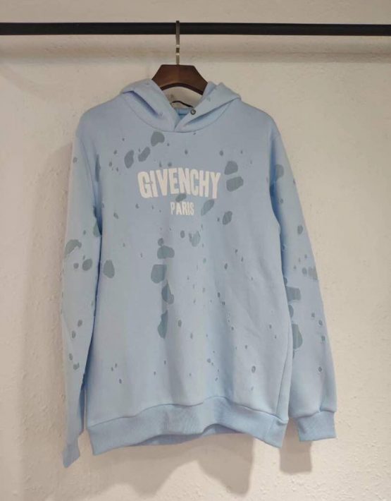 GIVENCHY RIPPED LIGHT BLUE HOODIE OVERSIZED