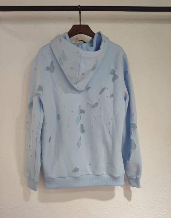 GIVENCHY RIPPED LIGHT BLUE HOODIE OVERSIZED