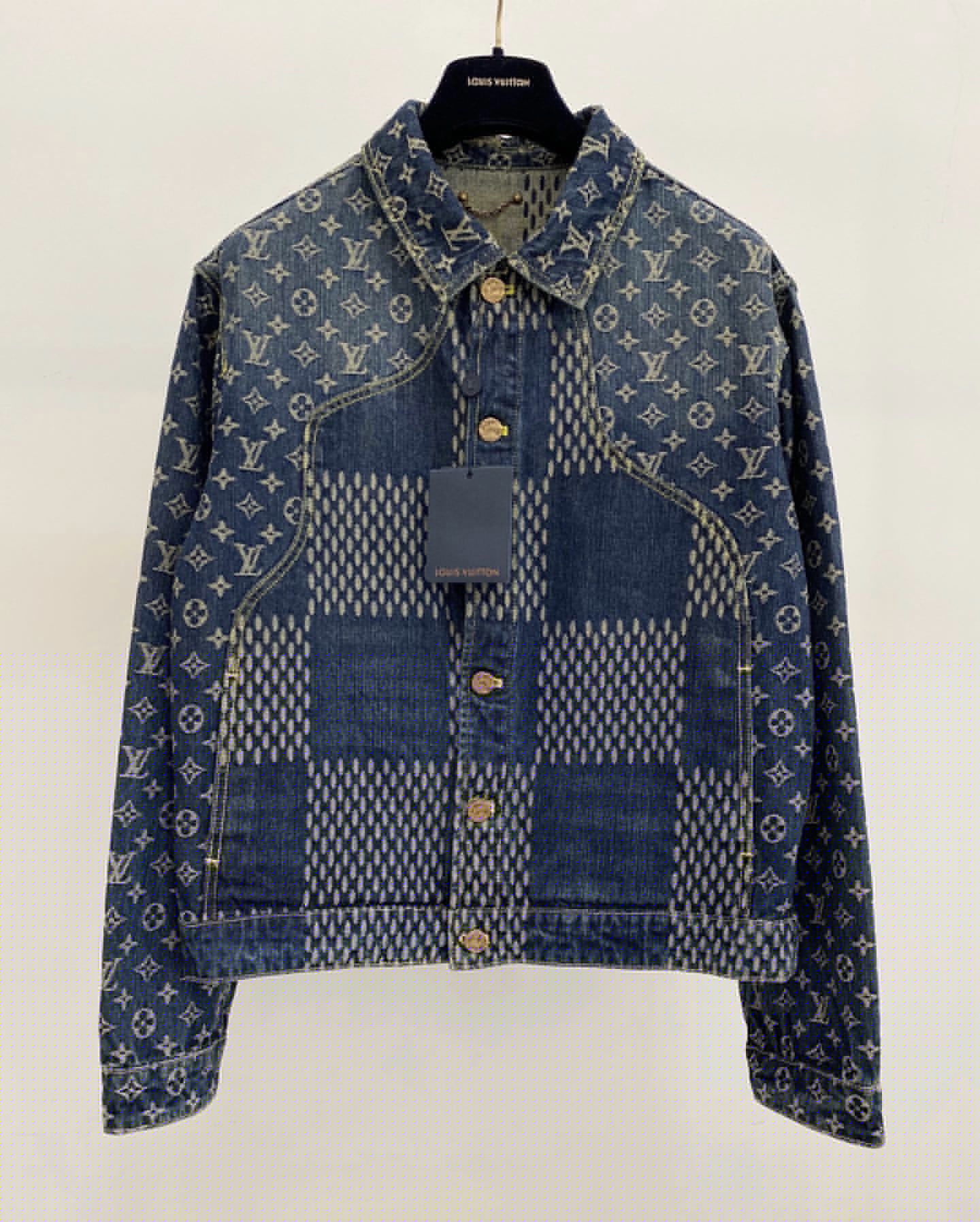 LOUIS VUITTON GIANT DAMIER WAVES MONOGRAM DENIM JACKET BLUE