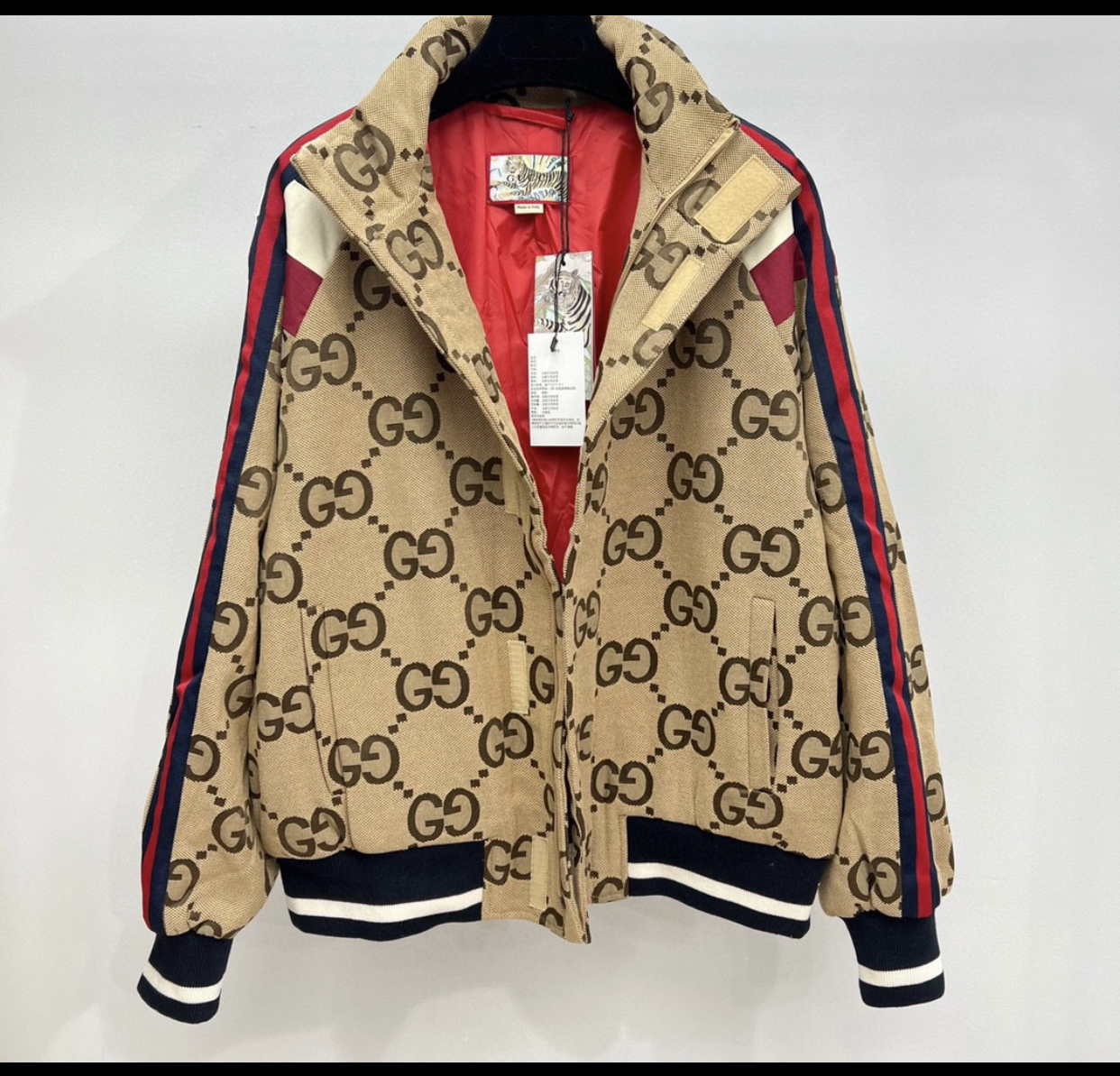 GUCCI BEIGE & BROWN LUN AR YEAR JUMBO GG BOMBER JACKET