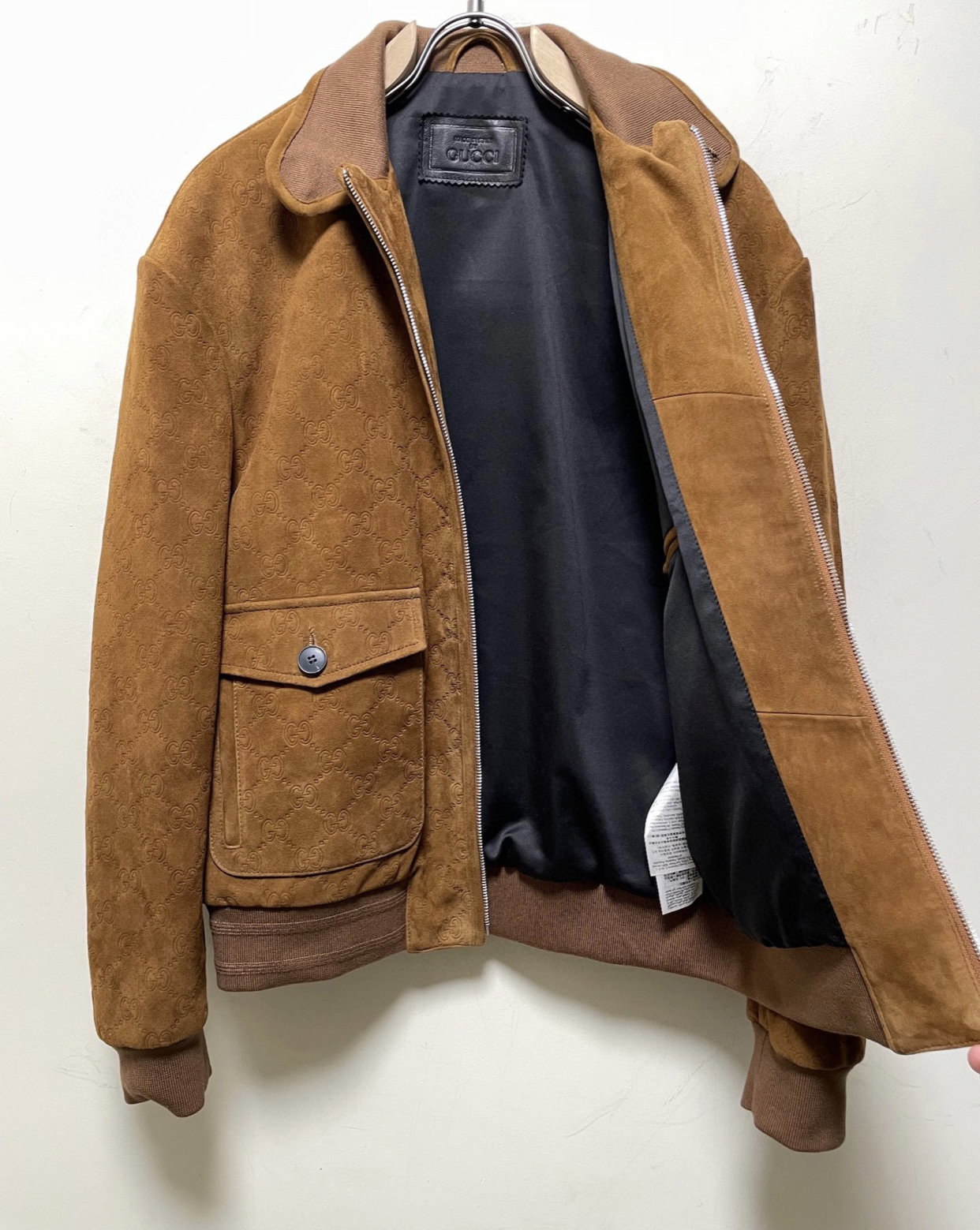 GUCCI PERFORATED LEATHER BOMBEER JACKET WITH GG