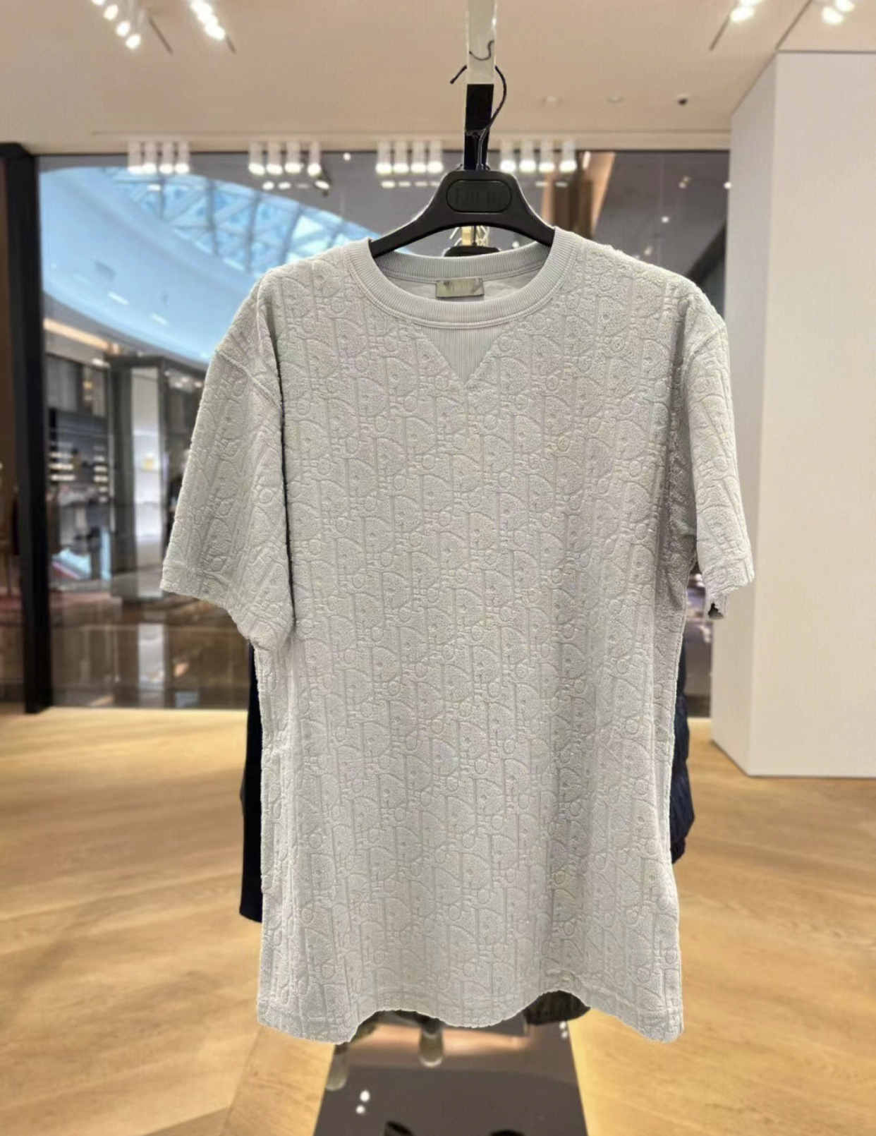 DIOR OBLIQUE T-SHIRT RELAXED FIT BLUE TERRY COTTON JACQUARD
