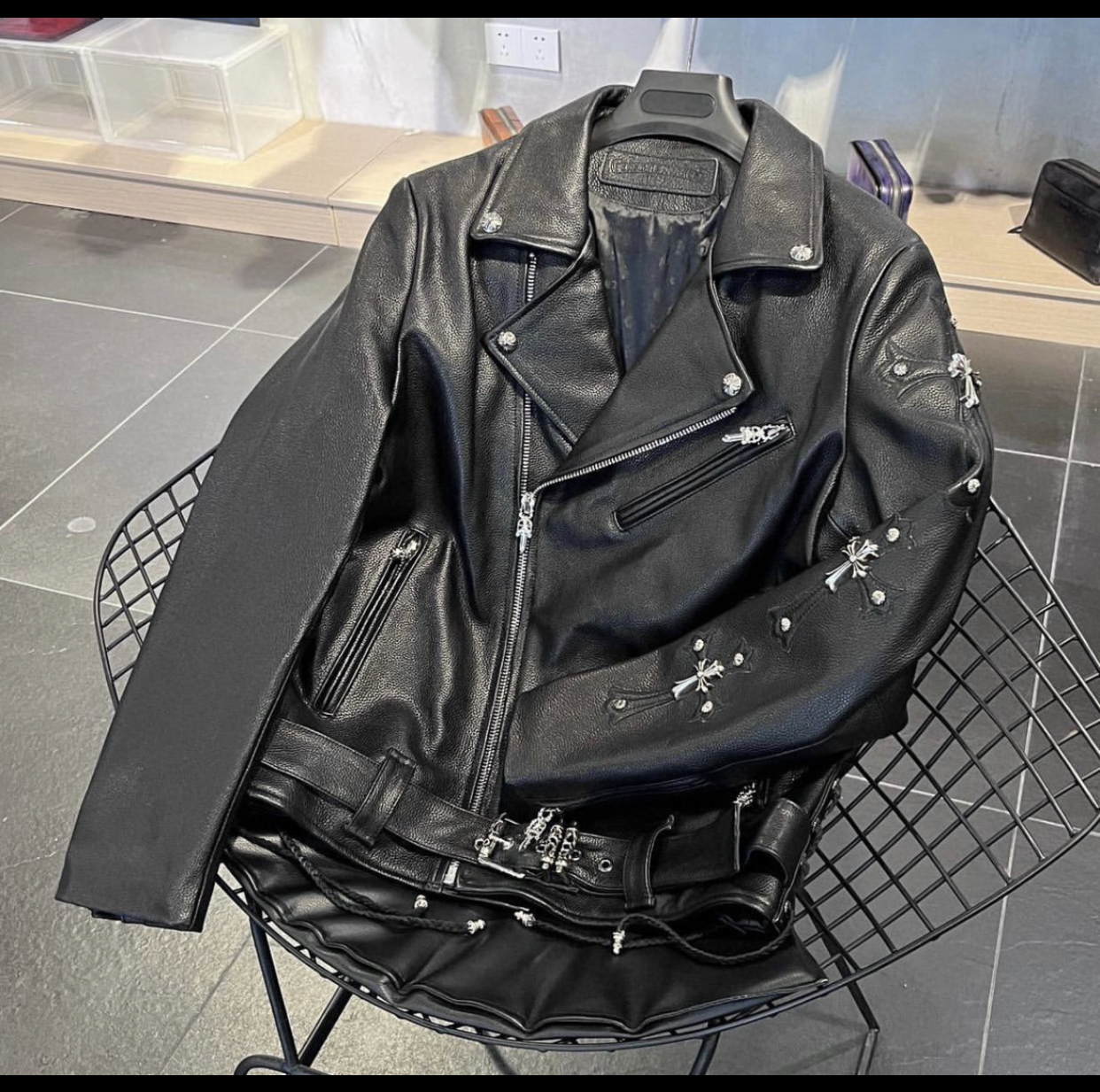 CHROME HEART LEATHER BIKER JACKET