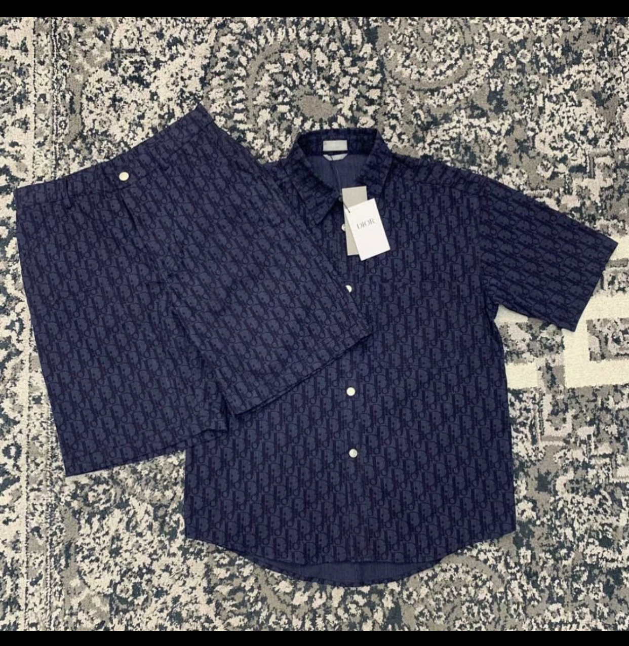 DIOR NAVY BLUE AND BLACK OBLIQUE COTTON DENIM SET