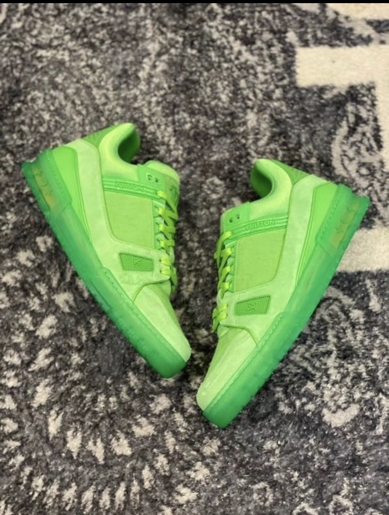 LV FLUORESCENT GREEN MONOGRAM DENIM SNEAKERS