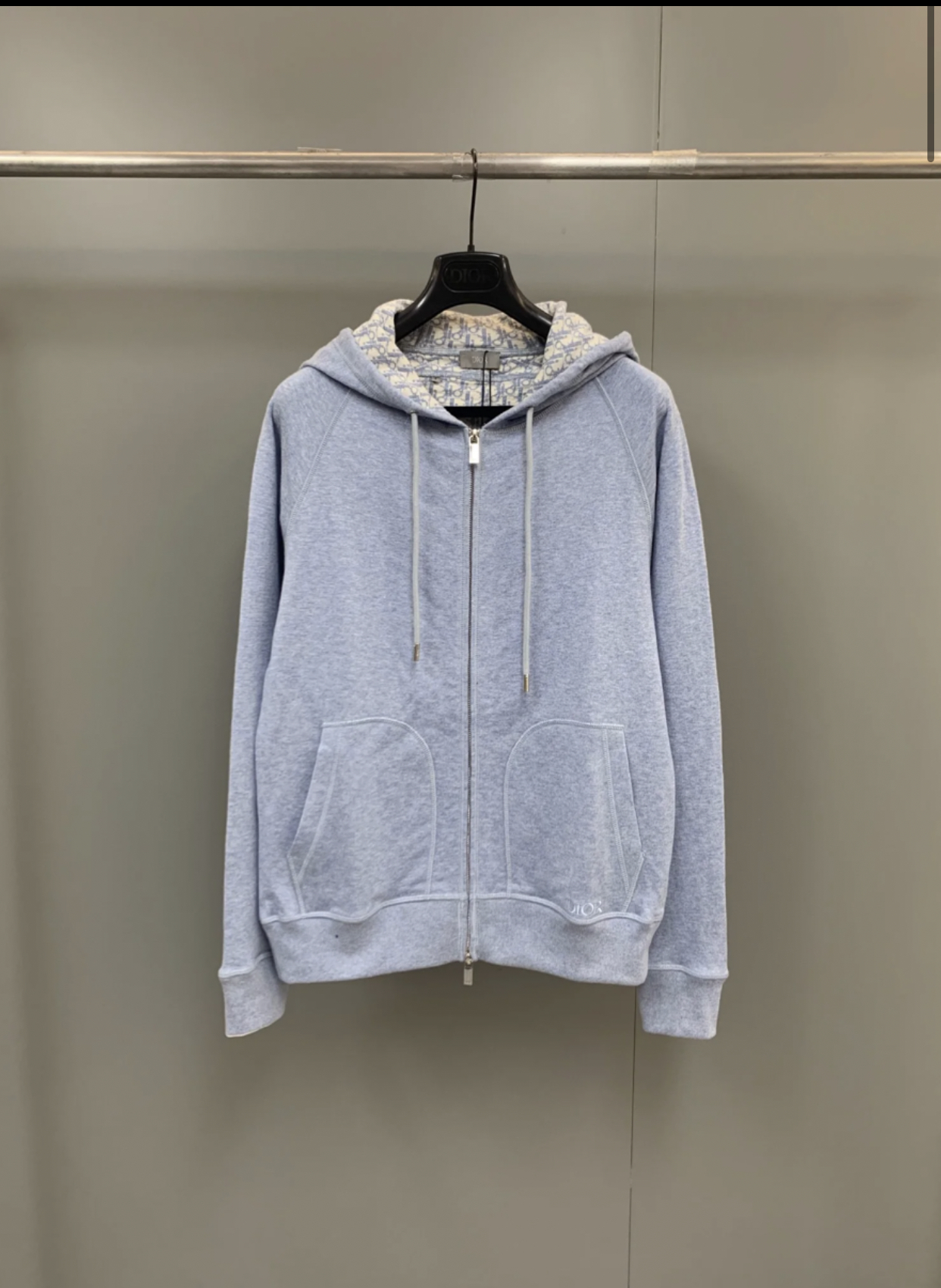 DIOR HOODIE TRACK JACKET BLUE COTTON AND CASHMERE