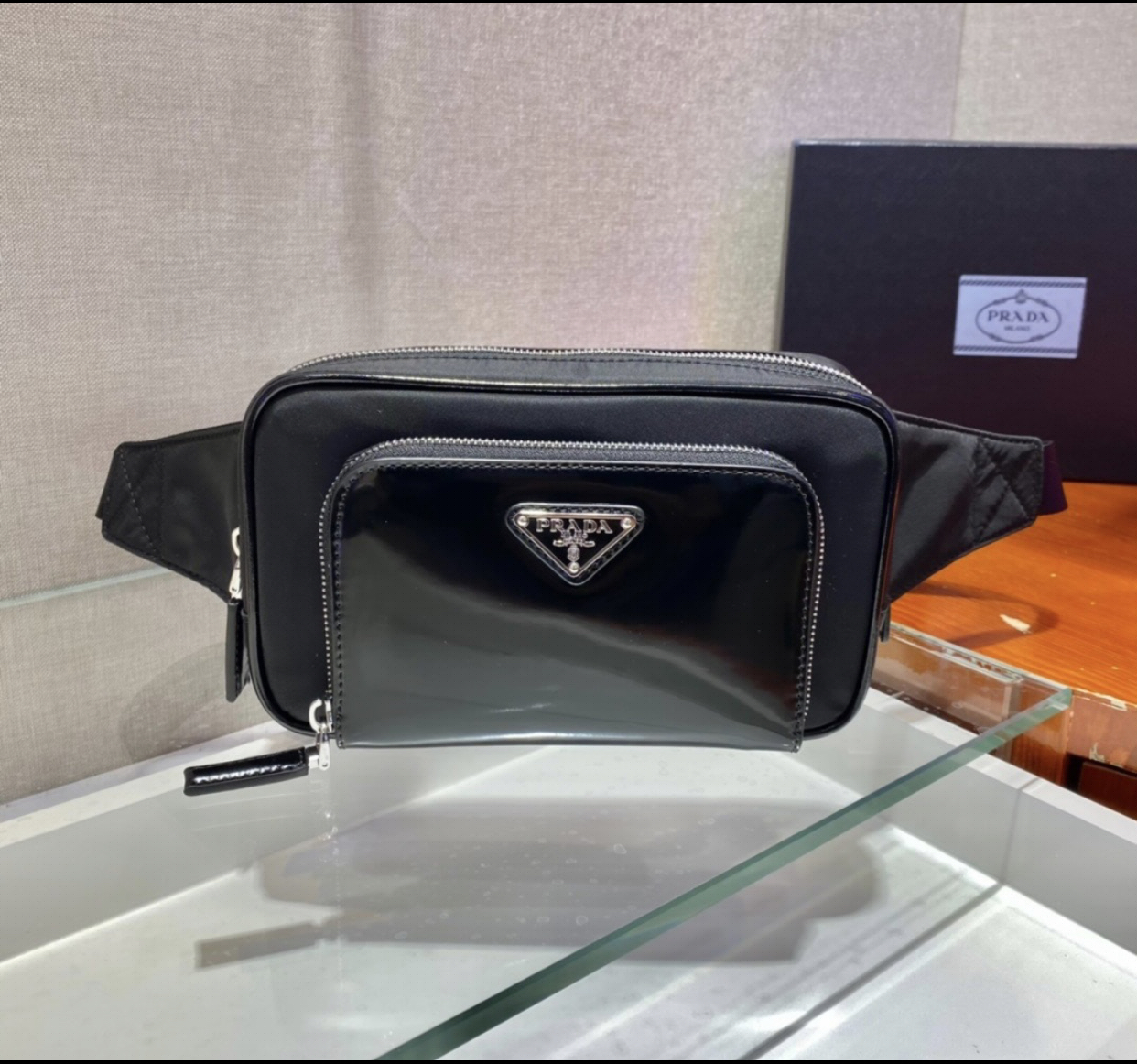 PRADA RE-NYLON AND BRUSHED LEATHER BELT BAG