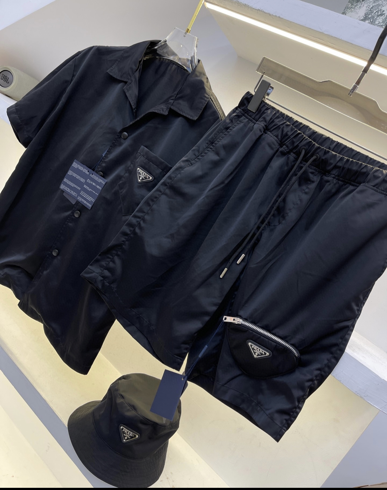 PRADA RE-NYLON SET SHIRT, SHORT & CAP
