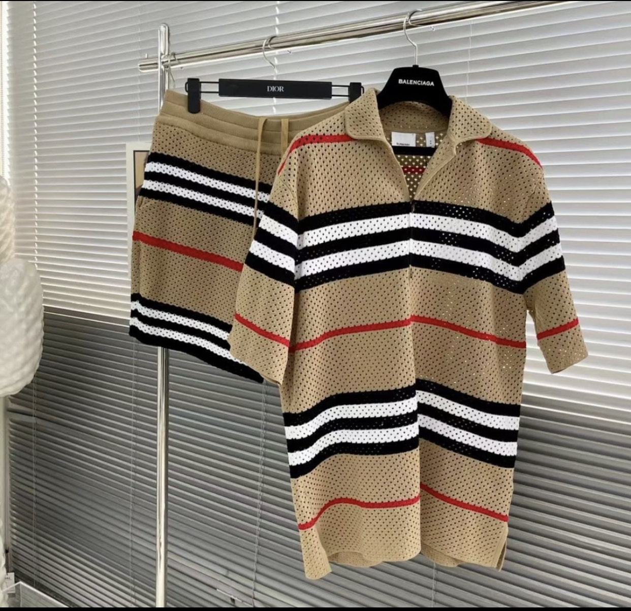 BURBERRY ICON STRIPE POINTELLE KNIT SET
