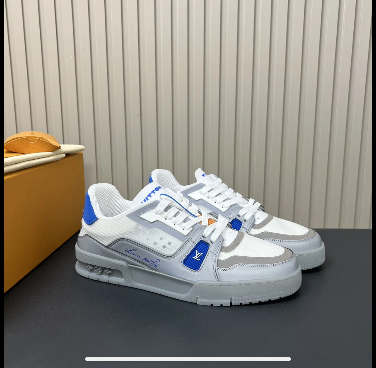 Louis Vuitton Gray With Blue Trainer Sneaker