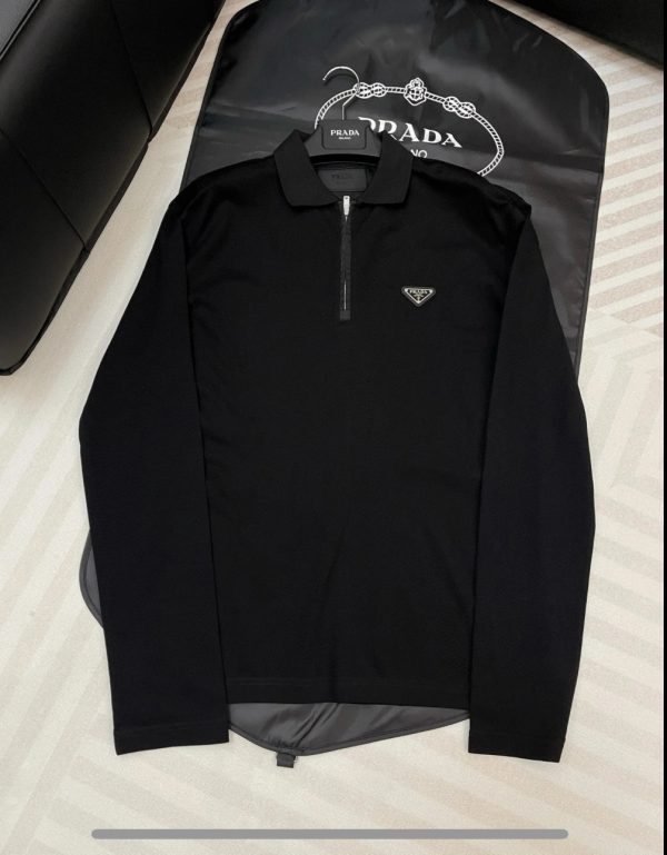 Prada Long-sleeved piqué and Re-Nylon polo shirt