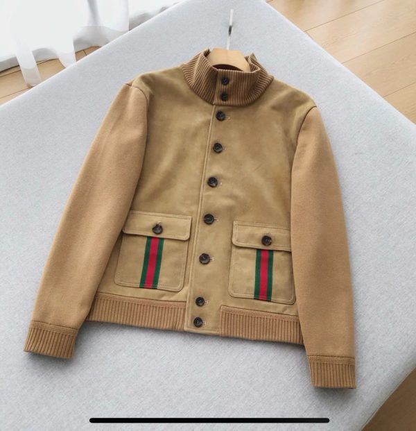 GUCCI Webbing-Trimmed Suede and Wool Jacket